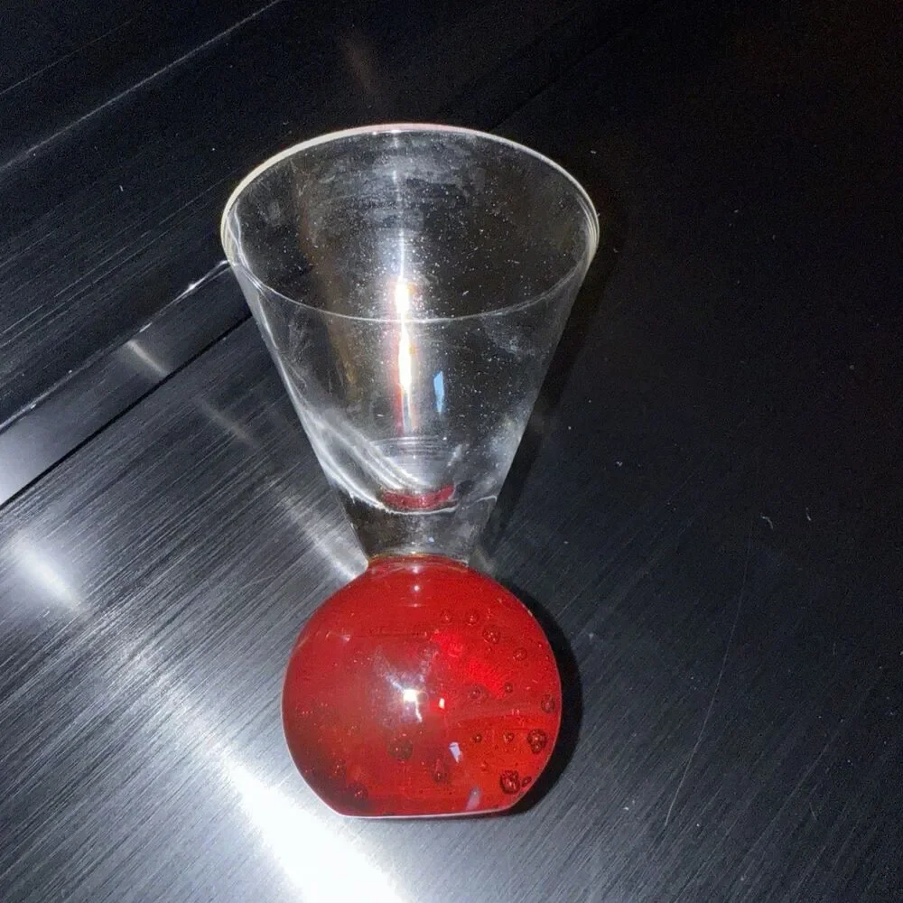 6 Vintage Glasses Italian Retro Blown Bubble Bar Cordial Shot Glass Red & Green